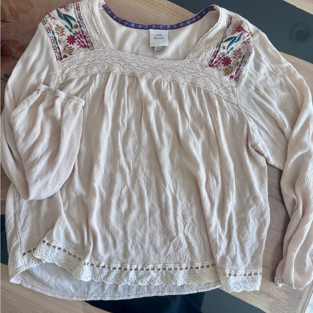 Knox Rose Cream Blouse with Floral Embroidery